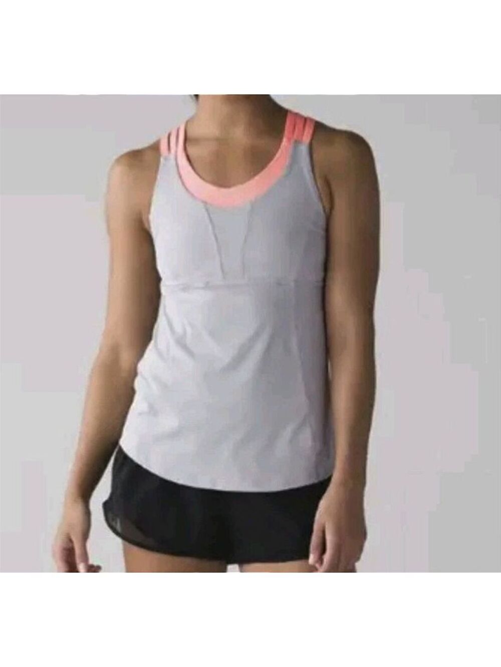 Lululemon Beat The Heat Tank Built in Bra Seal Grey / Grapefruit Size 4 EUC! $68